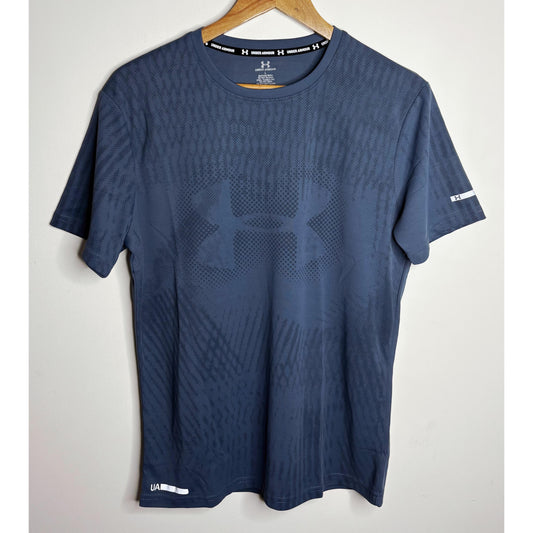 UNDER ARMOUR MEN'S ELITE PERFORMANCE TECH T-SHIRT | MEDIUM DARK BLUE GRAPHIC PRINT | SHORT SLEEVE, MOISTURE-WICKING, QUICK-DRY | TRAINING & RUNNING
