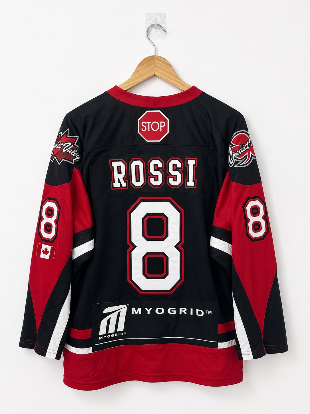 Wolves #8 Vintage Ice Hockey Jersey – Black & Red | Premium Edition | Size L