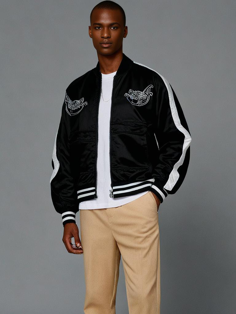 FREEPLE "Freedom and People" Heirloom Edition: Intricate Dragon-Embroidered Satin Souvenir Bomber Jacket