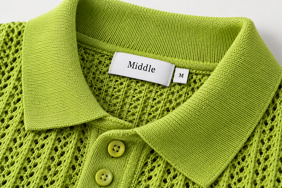 MIDDLE Men’s Lime Green Open-Knit Polo T-Shirt Size XL