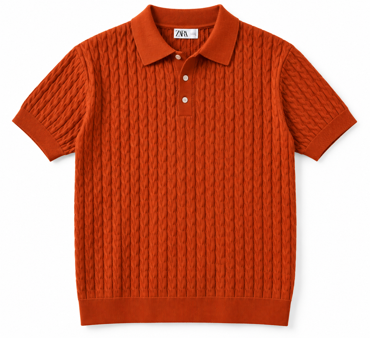 LOGAN Men’s Premium Burnt Orange Cable Knit Polo T-Shirt