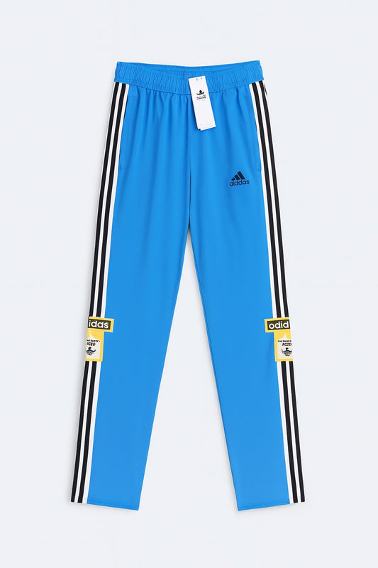 ADIDAS MEN'S BLUE TRACK PANTS WITH SIDE BUTTONS | CLASSIC THREE STRIPES CASUAL SPORTSWEAR TROUSERS