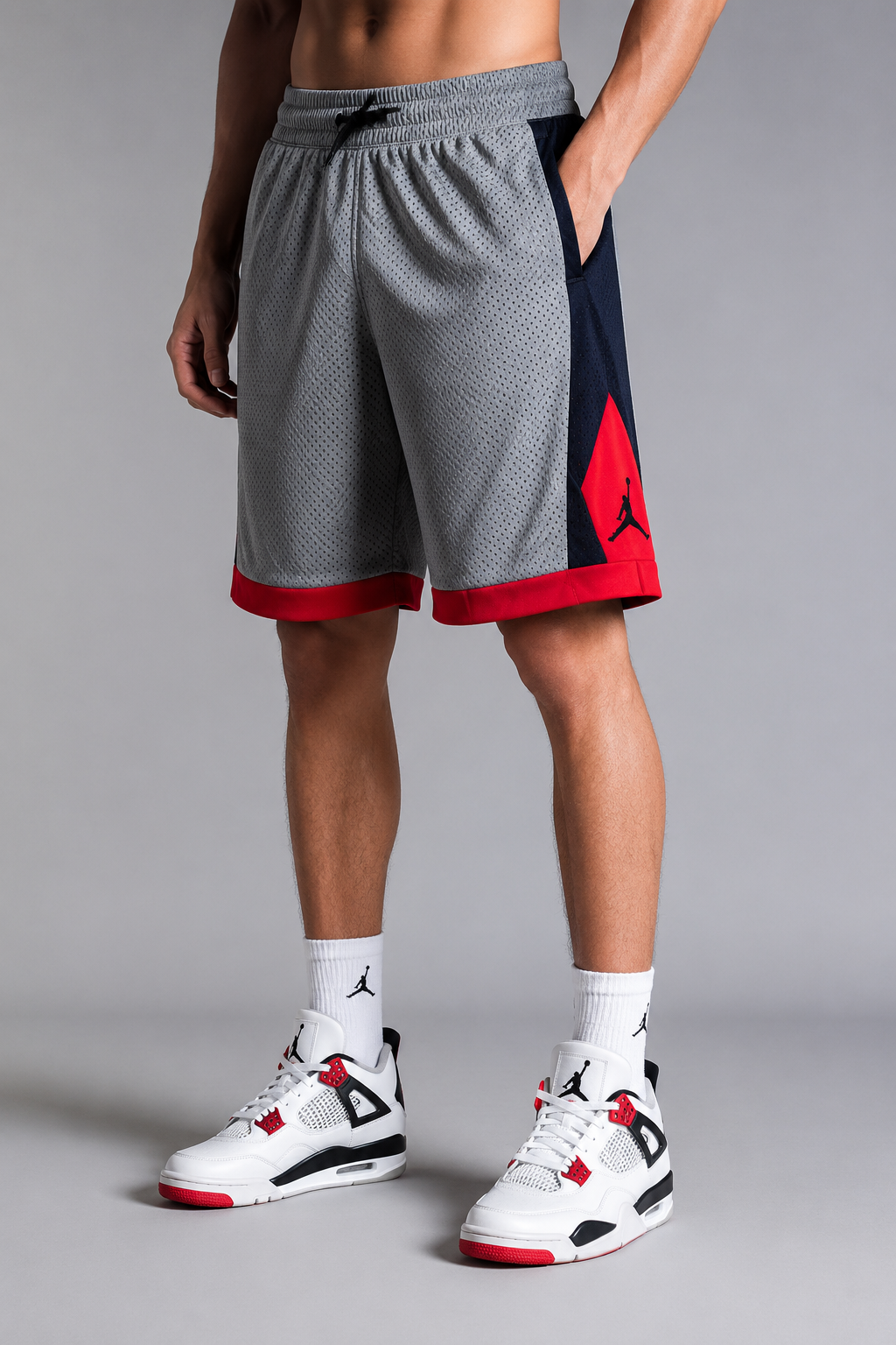 Jordan Jumpman Athletic Mesh Reversible Shorts – Grey Red Colorblock