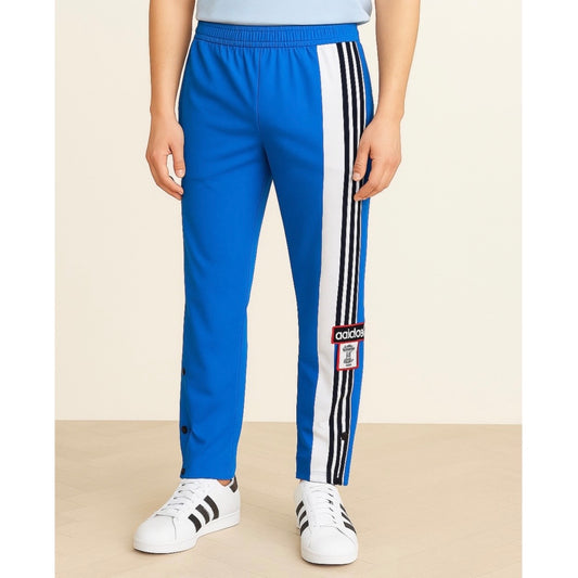 ADIDAS MEN'S BLUE TRACK PANTS WITH SIDE BUTTONS | CLASSIC THREE STRIPES CASUAL SPORTSWEAR TROUSERS