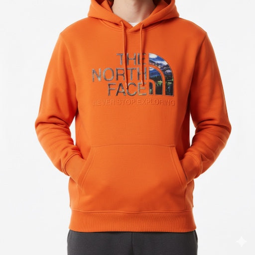 The North Face Luxury Orange Hoodie – Never Stop Exploring Edition