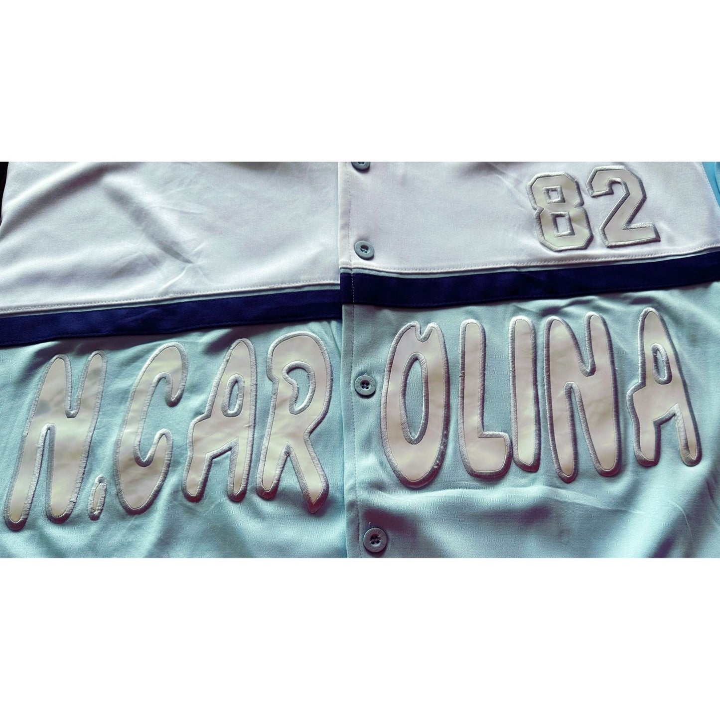 Y2K Urban Style "Carolina" Graphic Button-Up Jersey with #82