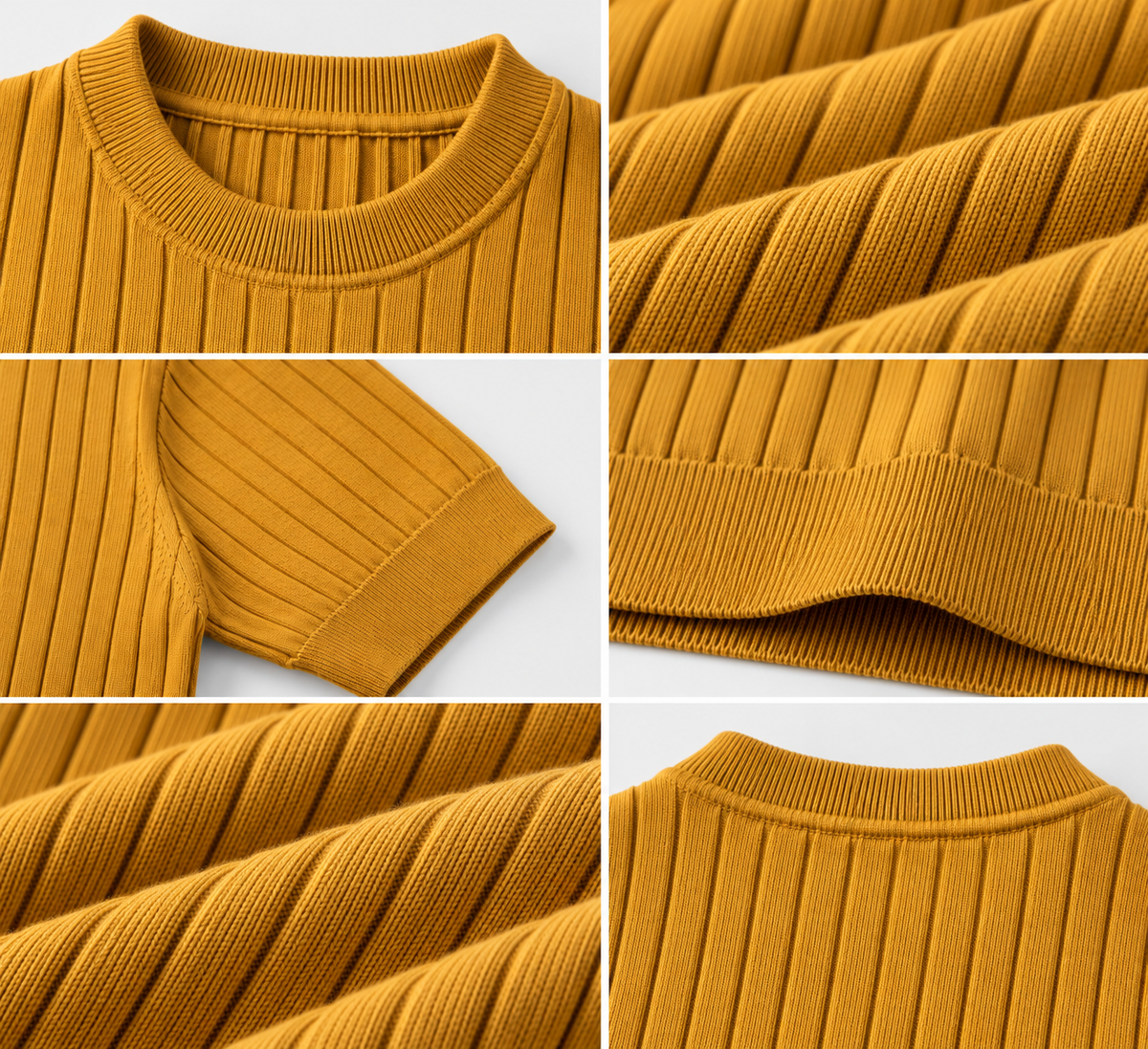 Men’s Mustard Yellow Ribbed Knit Crew Neck T-Shirt- Size M