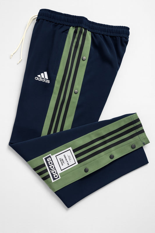 ADIDAS MEN'S BLUE TRACK PANTS WITH SIDE BUTTONS | CLASSIC THREE STRIPES CASUAL SPORTSWEAR TROUSERS