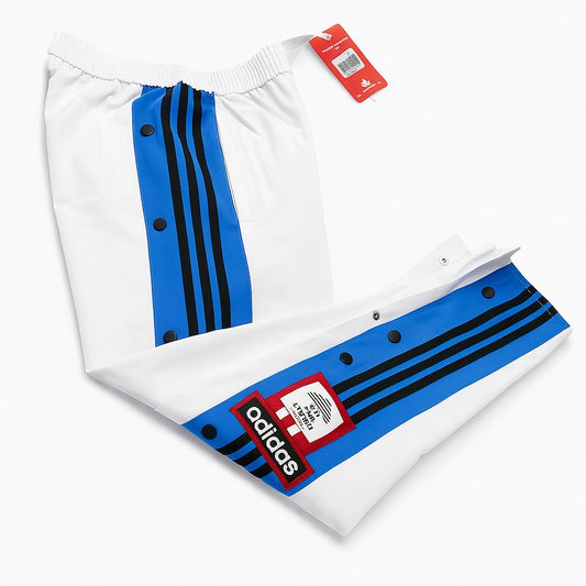 ADIDAS MEN'S WHITE TRACK PANTS WITH SIDE BUTTONS | CLASSIC THREE STRIPES CASUAL SPORTSWEAR TROUSERS