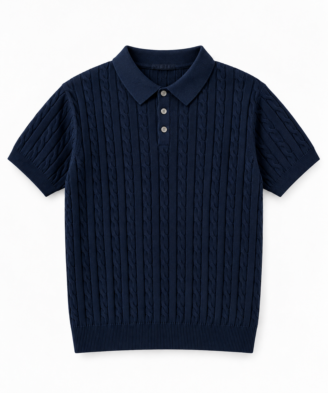 COS Men’s Navy Blue Cable Knit Polo T-Shirt- Size L