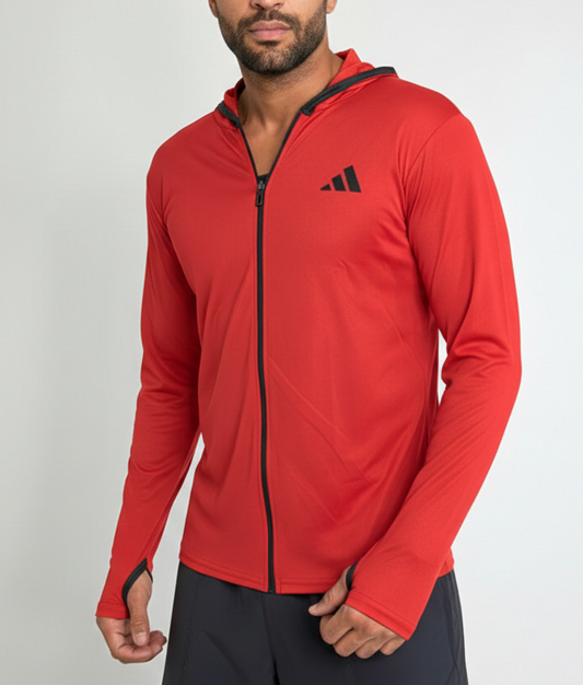Adidas Red Active Dri-Fit Zipper + Hoodie – All-Day Comfort