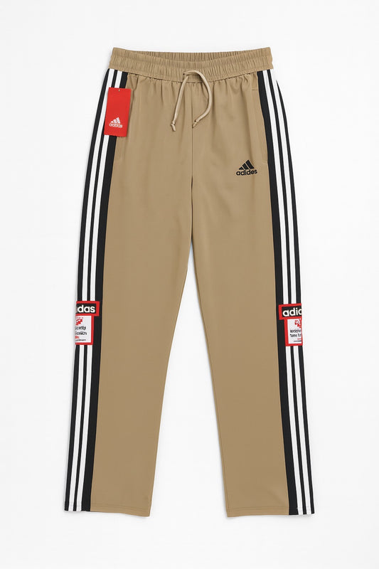 ADIDAS MEN'S BROWN TRACK PANTS WITH SIDE BUTTONS | CLASSIC THREE STRIPES CASUAL SPORTSWEAR TROUSERS