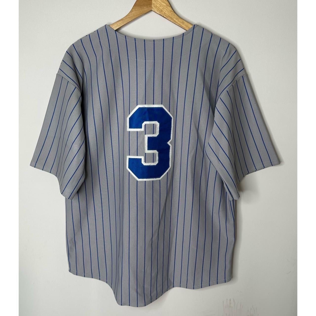 Rip Squad Softball Club Embroidered Grey & Blue Striped Button-Up Baseball Jersey