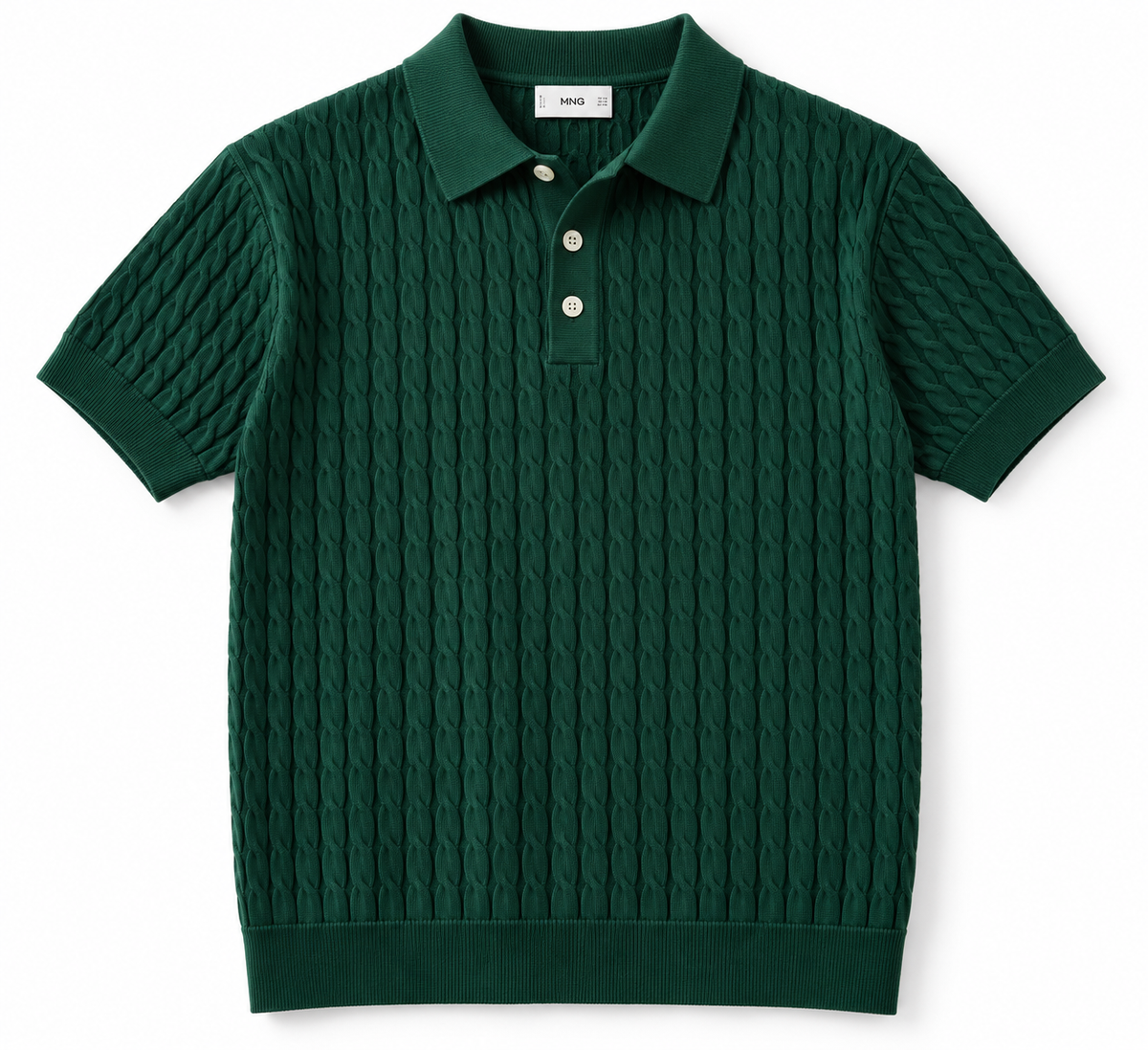 MERGO Men’s Premium Dark Green Cable Knit Polo T-Shirt - Size M