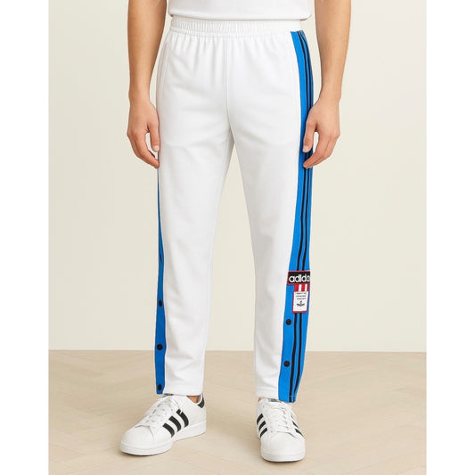 ADIDAS MEN'S WHITE TRACK PANTS WITH SIDE BUTTONS | CLASSIC THREE STRIPES CASUAL SPORTSWEAR TROUSERS