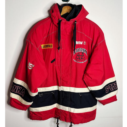 S-Tatanka Snow Express Premium Vintage Ski Parka – ‘Spirit of Animal Power’ Embroidered Red Jacket”
