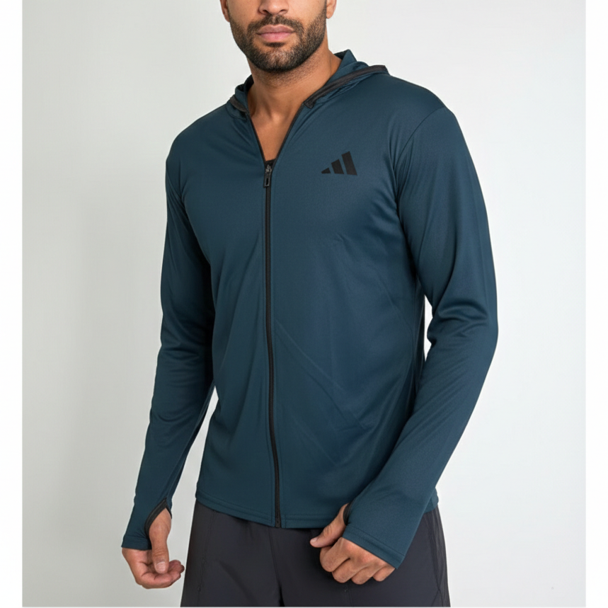 Adidas Dark Teal Blue Active Dri-Fit Zipper + Hoodie – All-Day Comfort