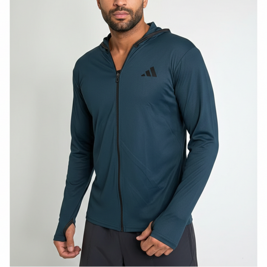 Adidas Dark Teal Blue Active Dri-Fit Zipper + Hoodie – All-Day Comfort