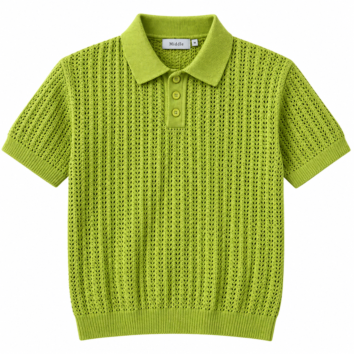 MIDDLE Men’s Lime Green Open-Knit Polo T-Shirt Size XL