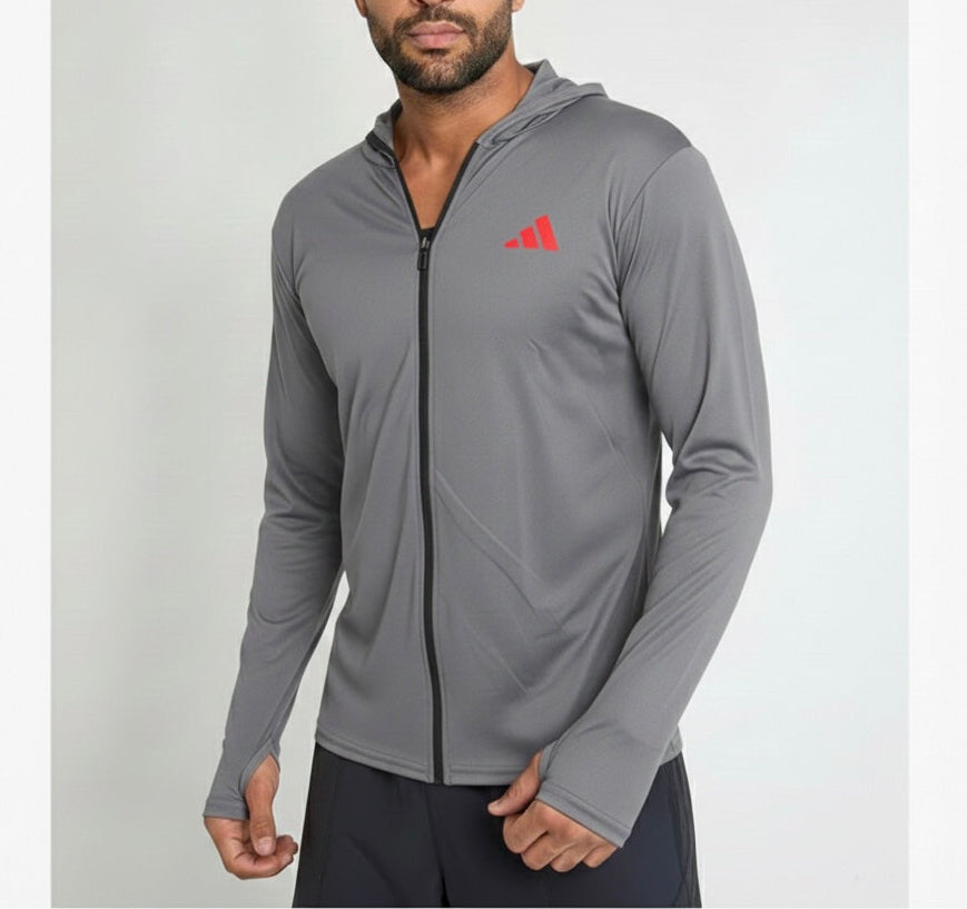 Adidas Grey Active Dri-Fit Zipper + Hoodie – All-Day Comfort