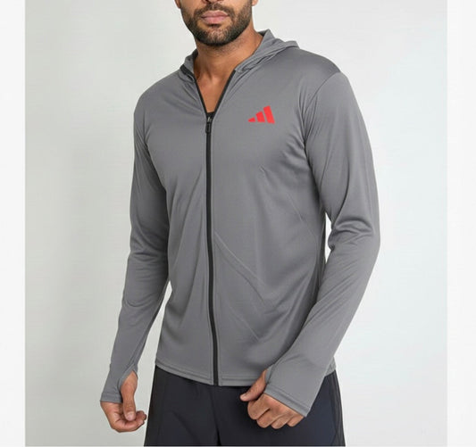 Adidas Grey Active Dri-Fit Zipper + Hoodie – All-Day Comfort