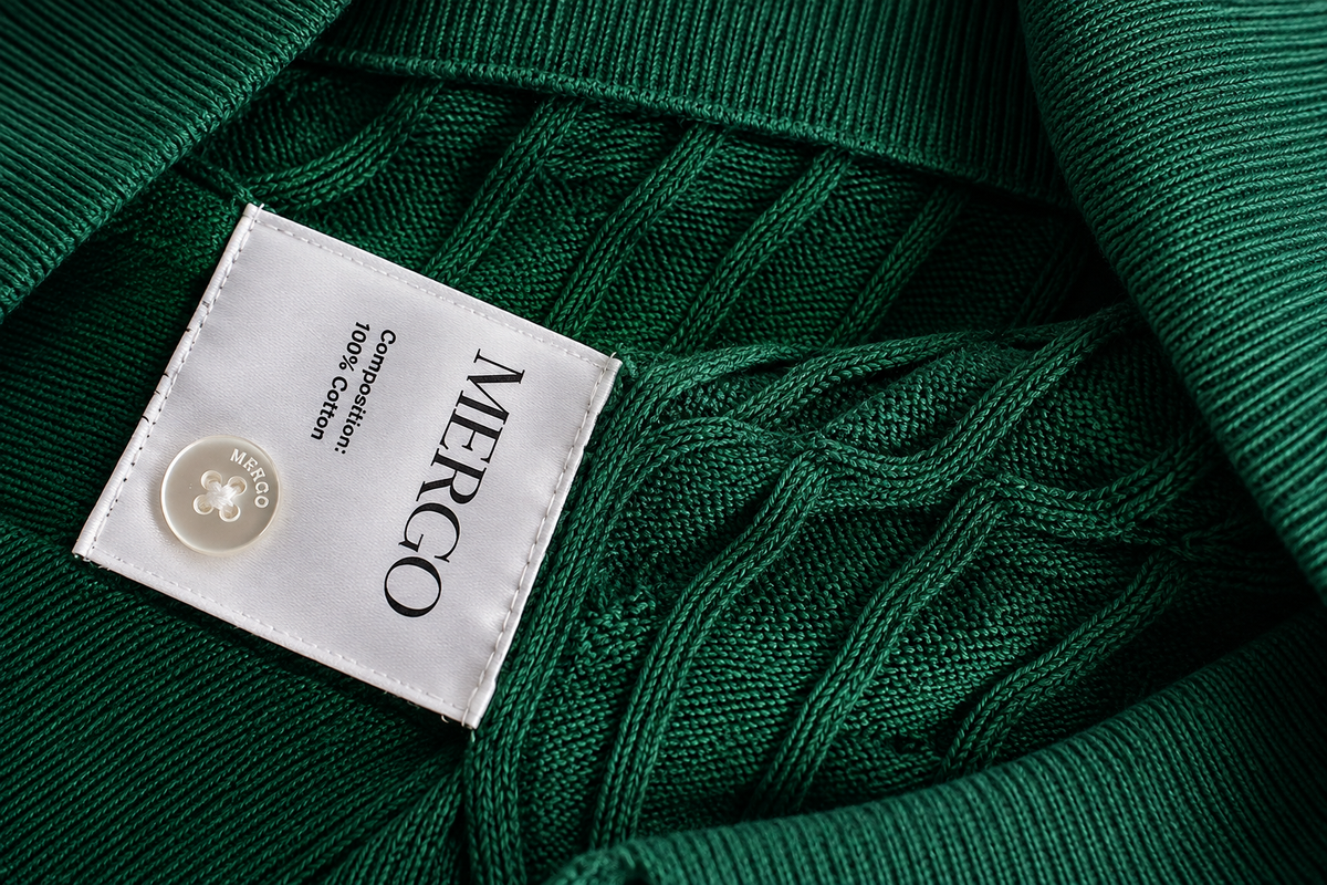 MERGO Men’s Premium Dark Green Cable Knit Polo T-Shirt - Size M
