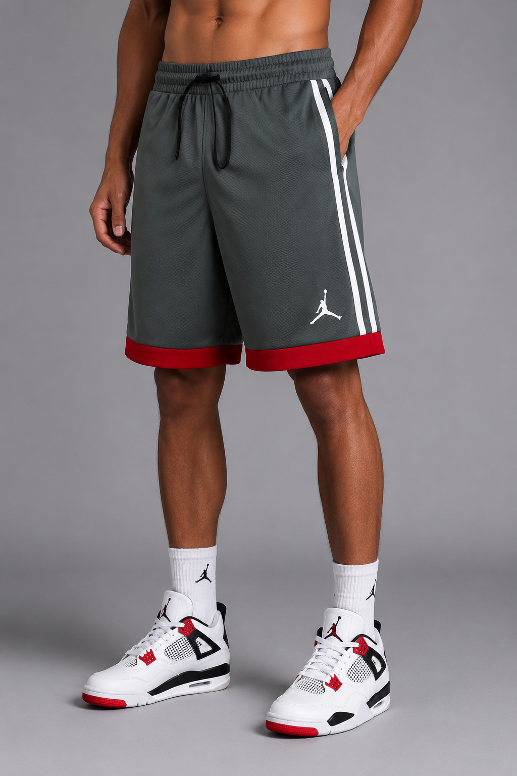 Jordan Jumpman Athletic Mesh Reversible Shorts – Grey Red Colorblock