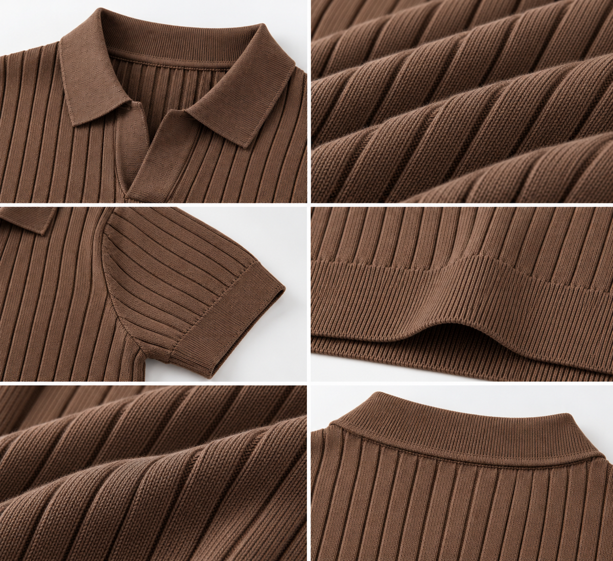 Men’s Brown Ribbed Knit Short Sleeve Polo T-Shirt- Size L