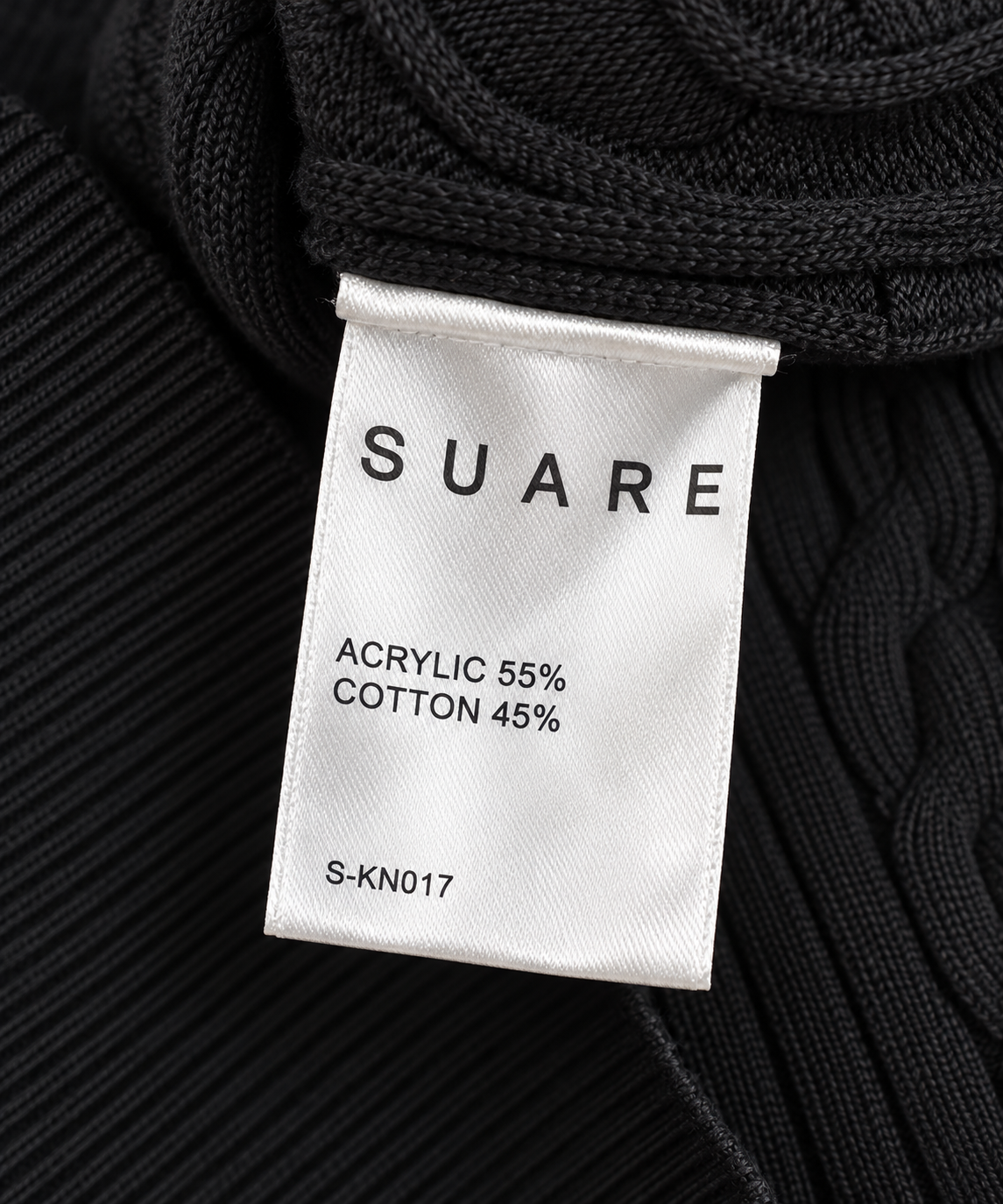 SUARE Men’s Premium Black Cable Knit Crew Neck T-Shirt - SIZE L