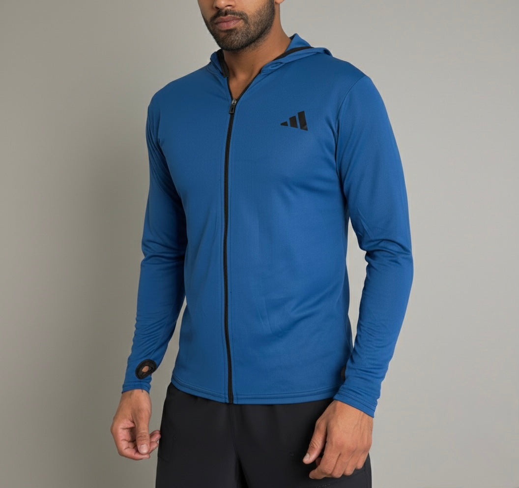 Adidas Blue Active Dri-Fit Zipper + Hoodie – All-Day Comfort