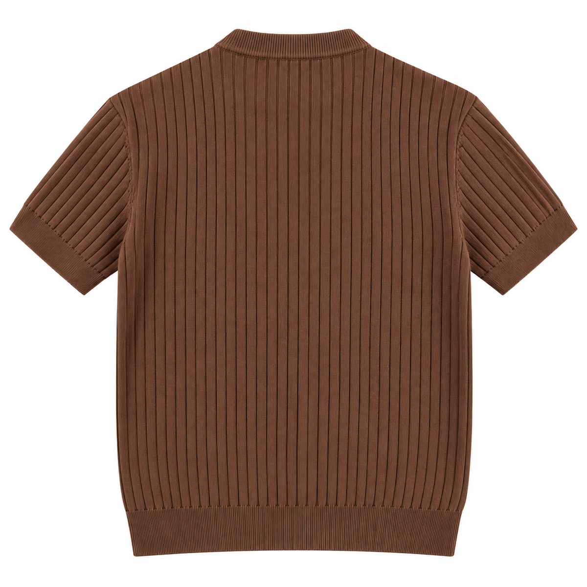 Chocolate Brown Ribbed Knit Short-Sleeve T-Shirt