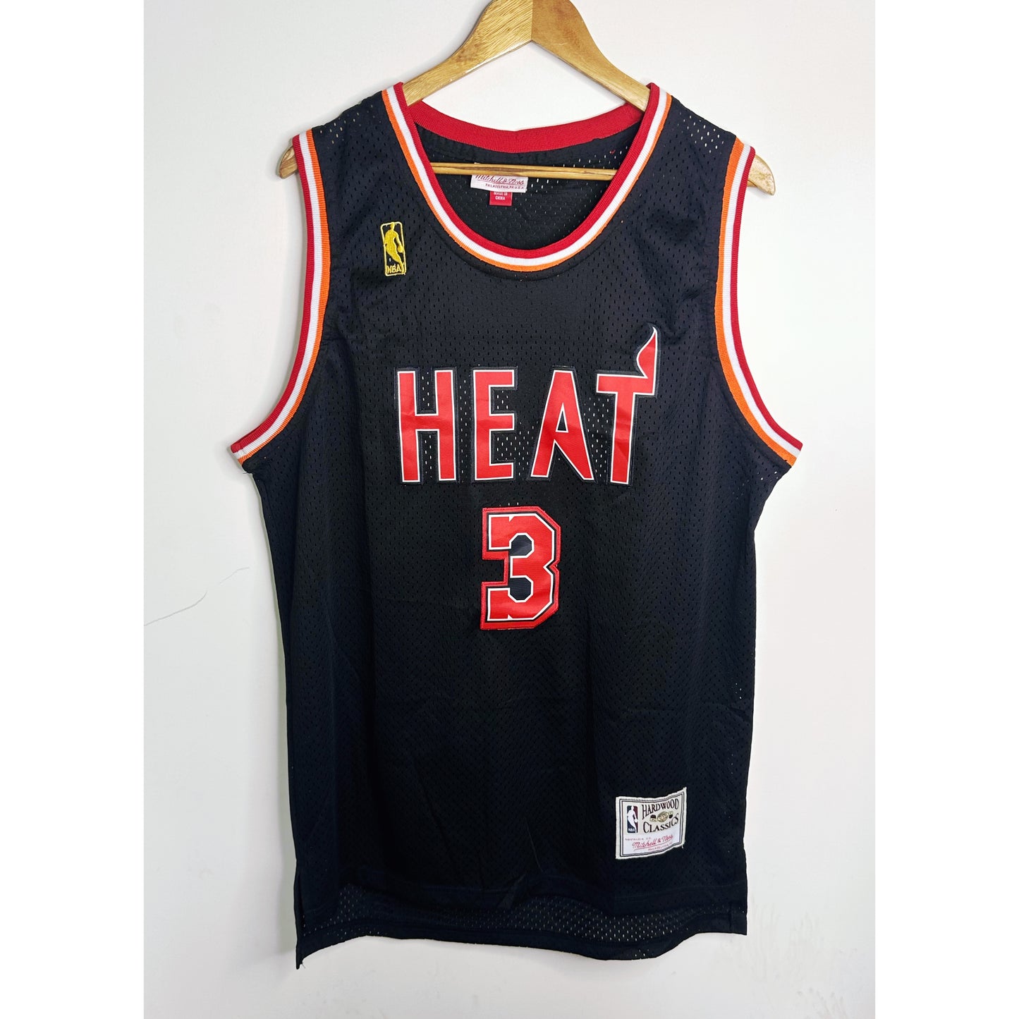 Miami Heat Hardwood Classics black jersey, inspired by the team’s classic late-1980s look and reissued by Mitchell & Ness