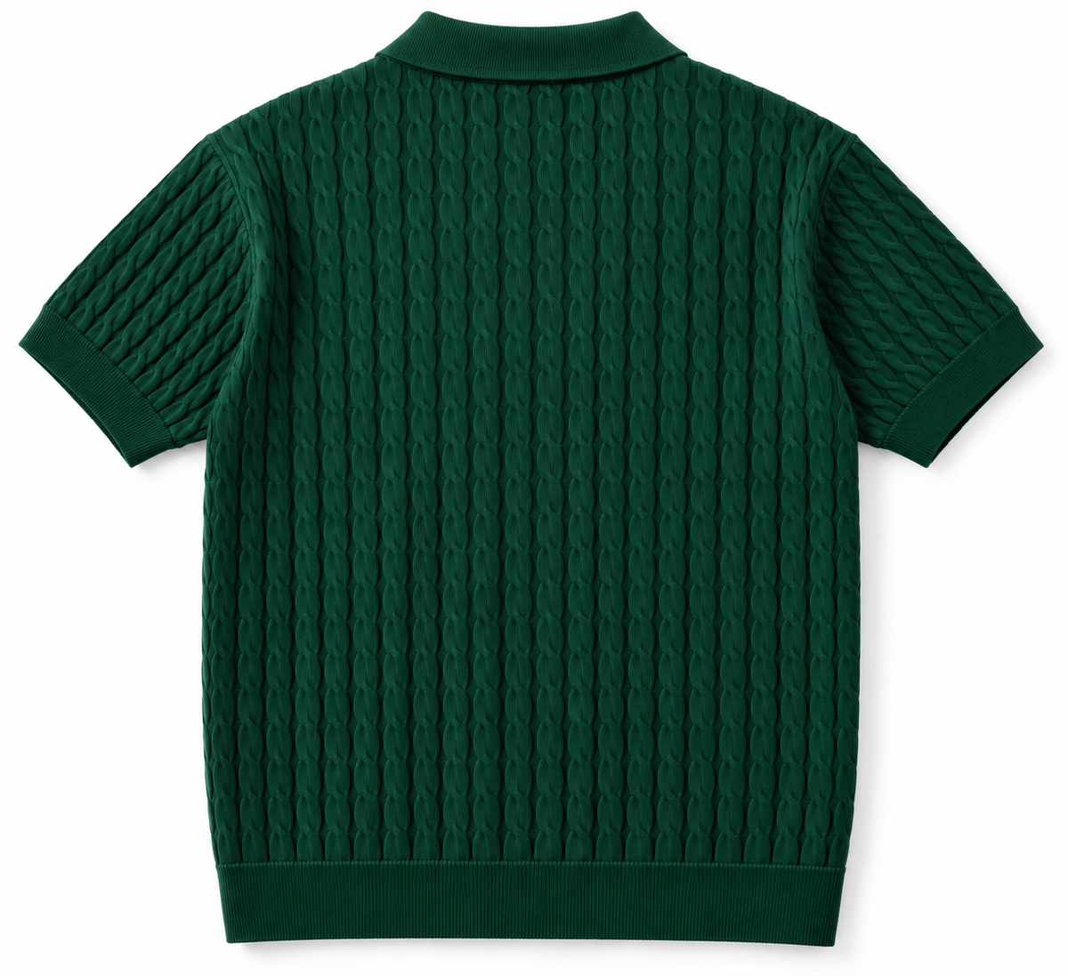 MERGO Men’s Premium Dark Green Cable Knit Polo T-Shirt - Size M