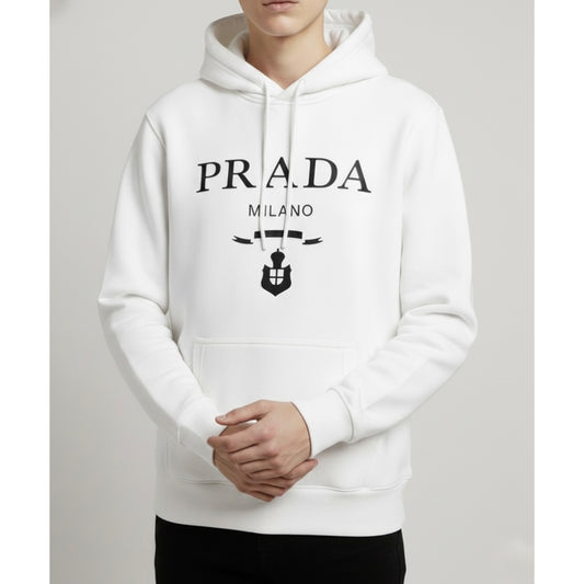 Prada Milano Luxury Essentials Hoodie – Pure White Edition