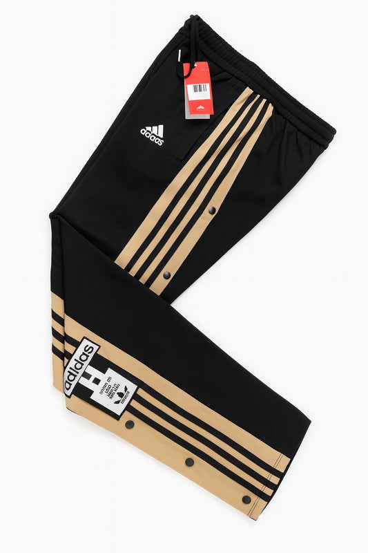 ADIDAS MEN'S BLACK TRACK PANTS WITH SIDE BUTTONS | CLASSIC THREE STRIPES CASUAL SPORTSWEAR TROUSERS