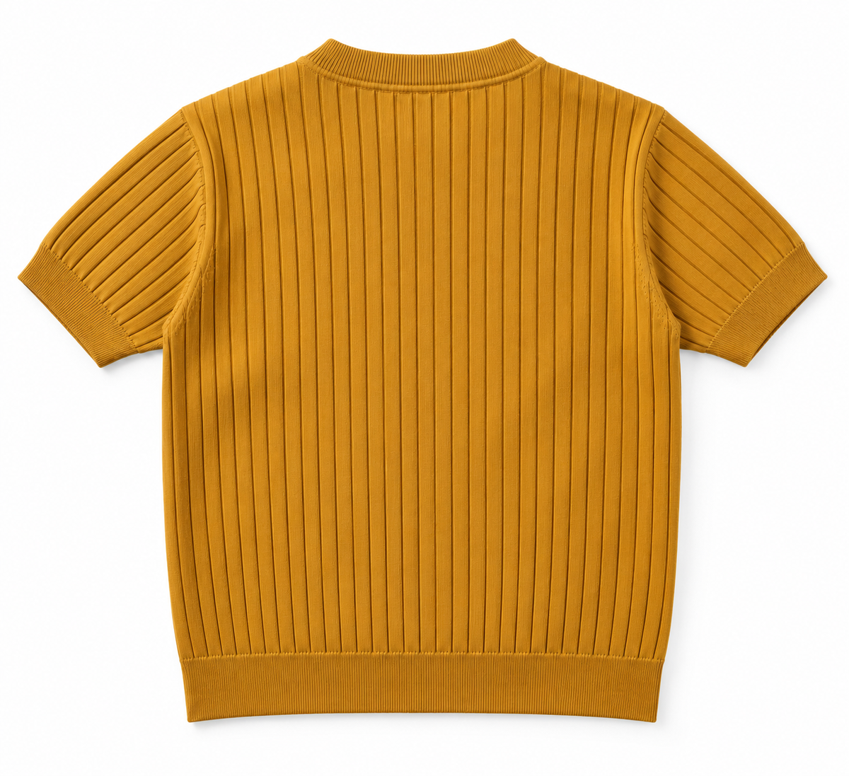 Men’s Mustard Yellow Ribbed Knit Crew Neck T-Shirt- Size M