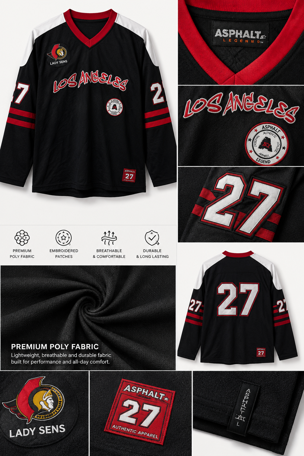 Los Angeles #27 Ice Hockey Jersey – Black | Premium Edition | Size 3XL