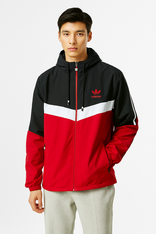 Adidas Originals Luxe Water-Resistant Windbreaker – Black, White & Red Classic