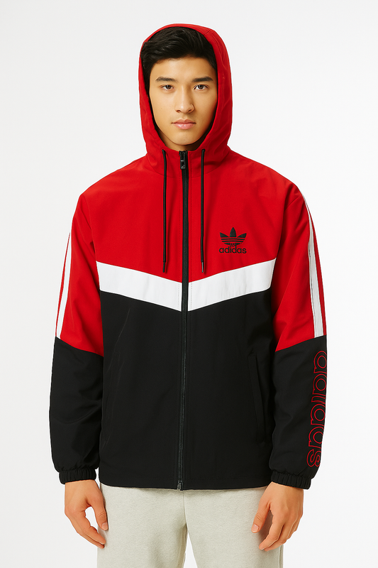 Adidas Originals Men’s Hooded Jacket – Water-Resistant (Red/Black/White)