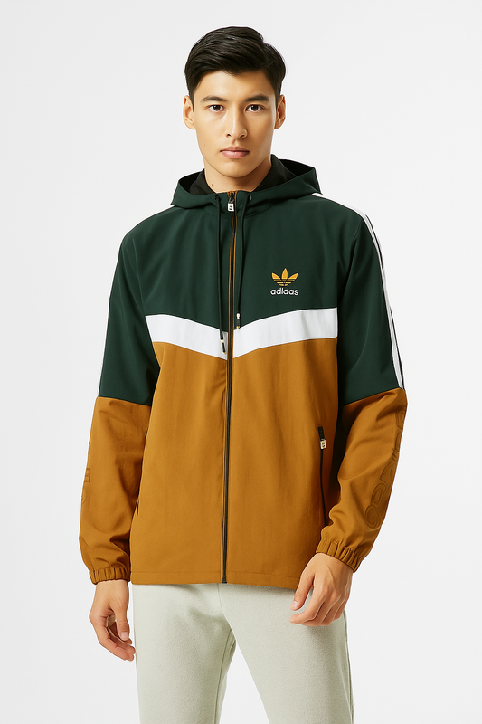 Adidas Luxe Heritage Windbreaker – Water-Repellent Black, White & Beige Edition