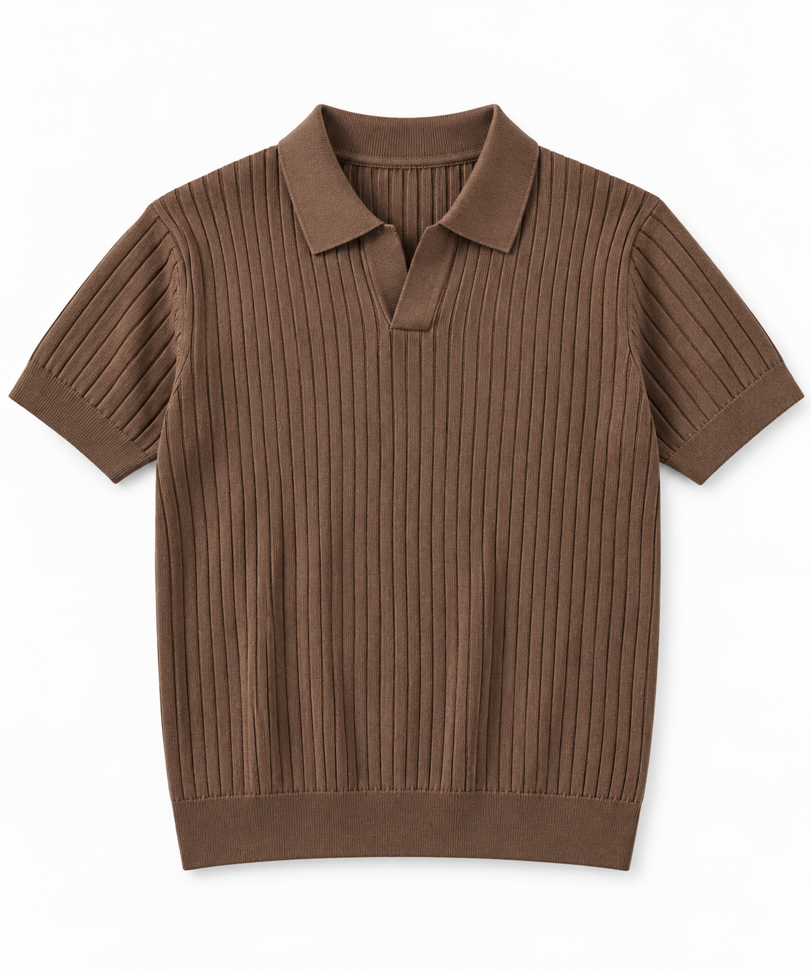 Men’s Brown Ribbed Knit Short Sleeve Polo T-Shirt- Size L