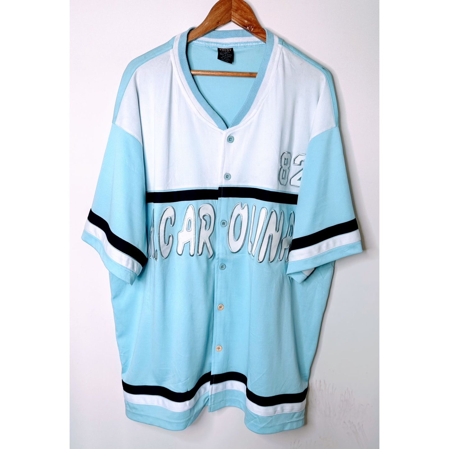 Y2K Urban Style "Carolina" Graphic Button-Up Jersey with #82
