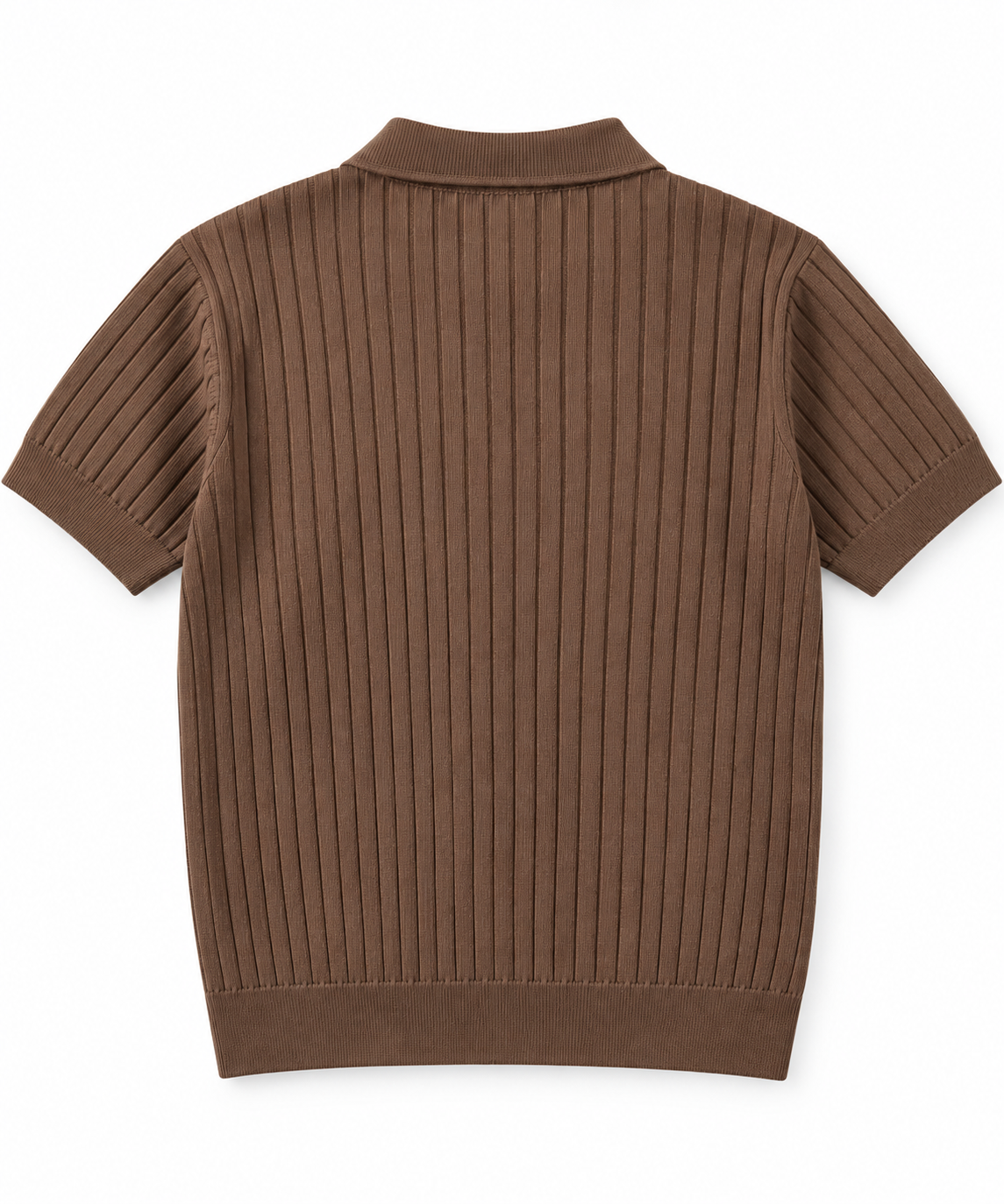 Men’s Brown Ribbed Knit Short Sleeve Polo T-Shirt- Size L
