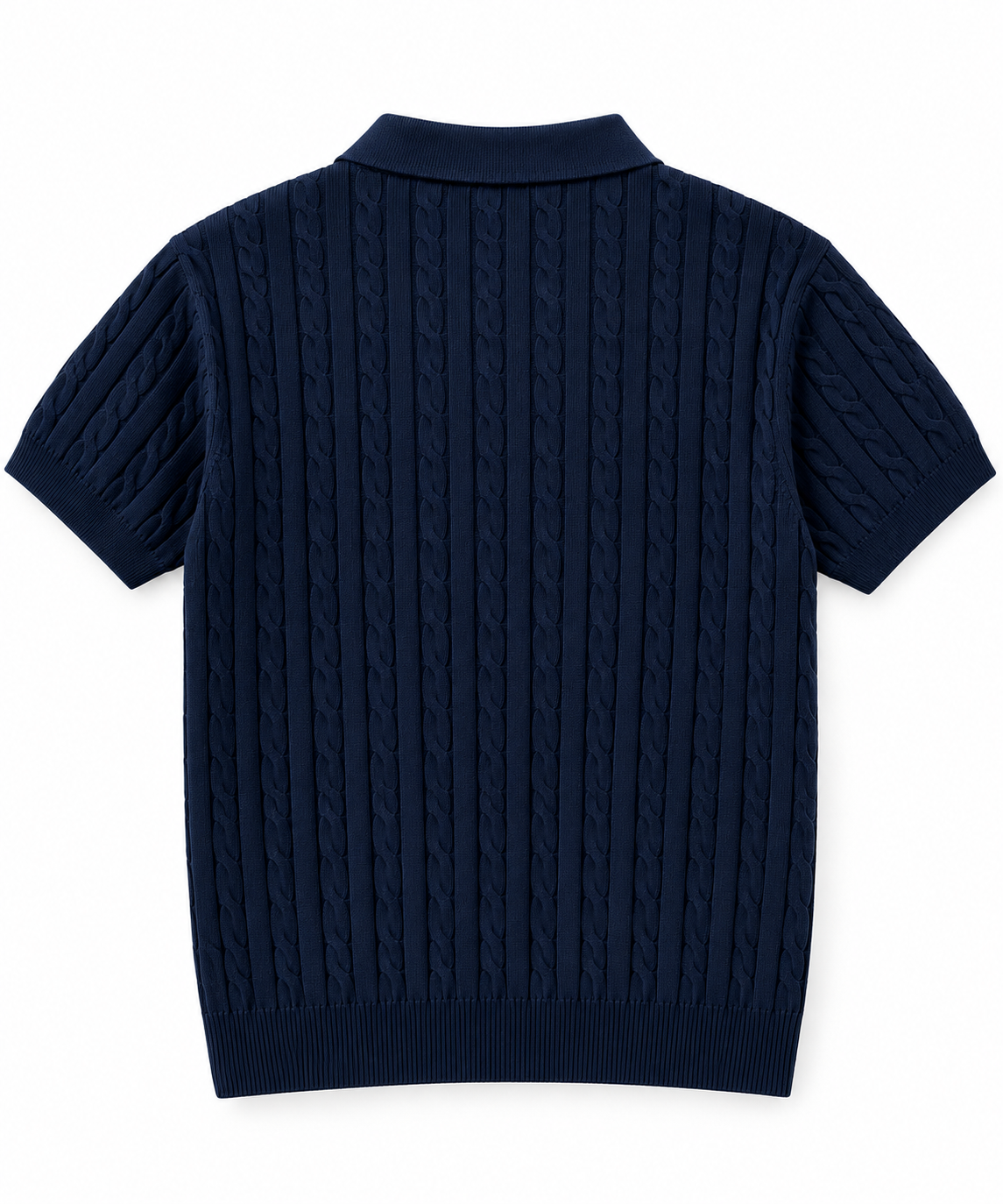 COS Men’s Navy Blue Cable Knit Polo T-Shirt- Size L