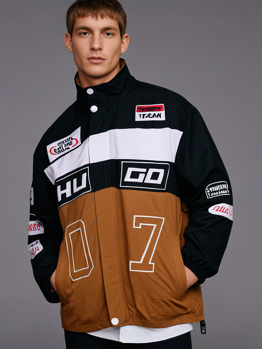 Hugo Boss Statement Racing Jacket – Premium Black,White & Brown Edition Colorblock | Water-Repellent Protection
