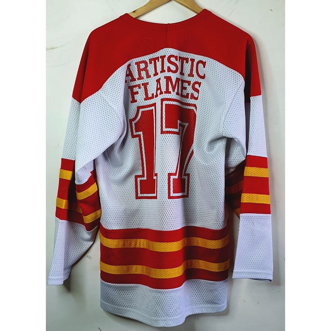 RED WHITE FLAMES JERSEY SIZE L ICE HOCKEY JERSEY