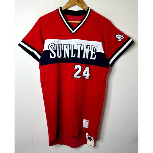 DESENTE LIMITED SUNLINE RED NUMBER 24 BASEBALL JERSEYS