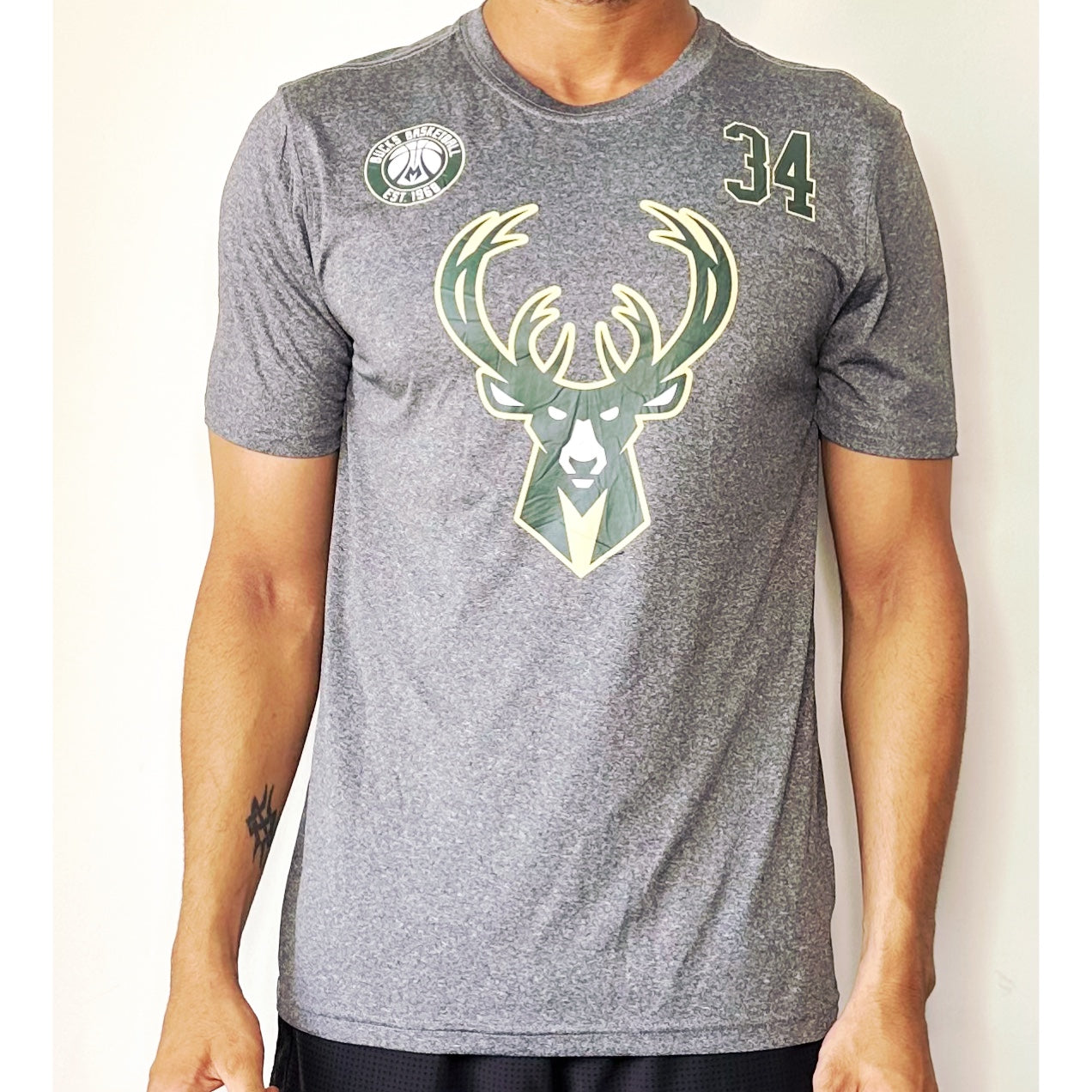 BUCKS BASKETBALL EST-1968 NUMBER-34 SIZE- L Premium Dri-fits