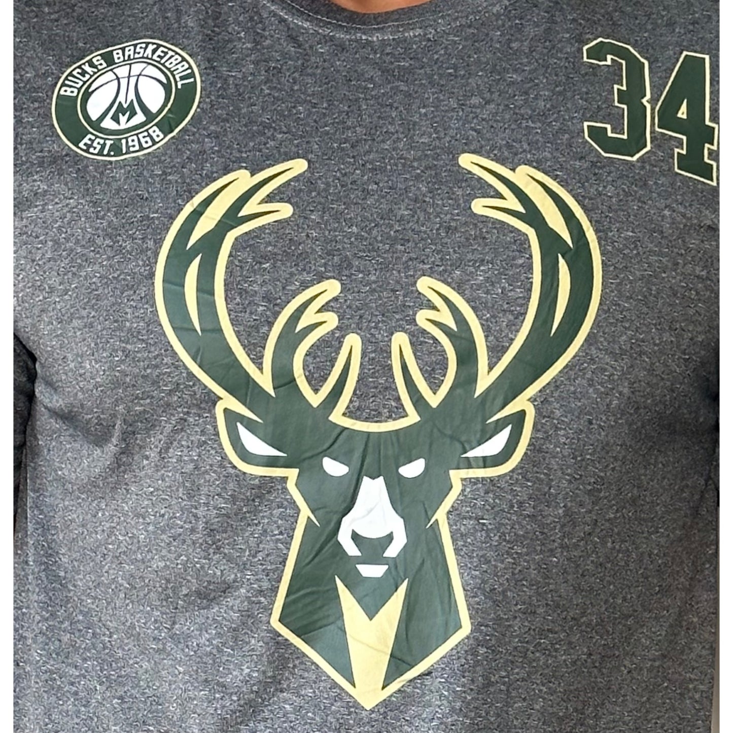 BUCKS BASKETBALL EST-1968 NUMBER-34 SIZE- L Premium Dri-fits