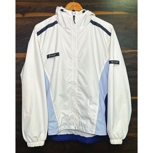 COLUMBIA WHITE AND BLUE SIZE- M WINDBREAKER JACKETS